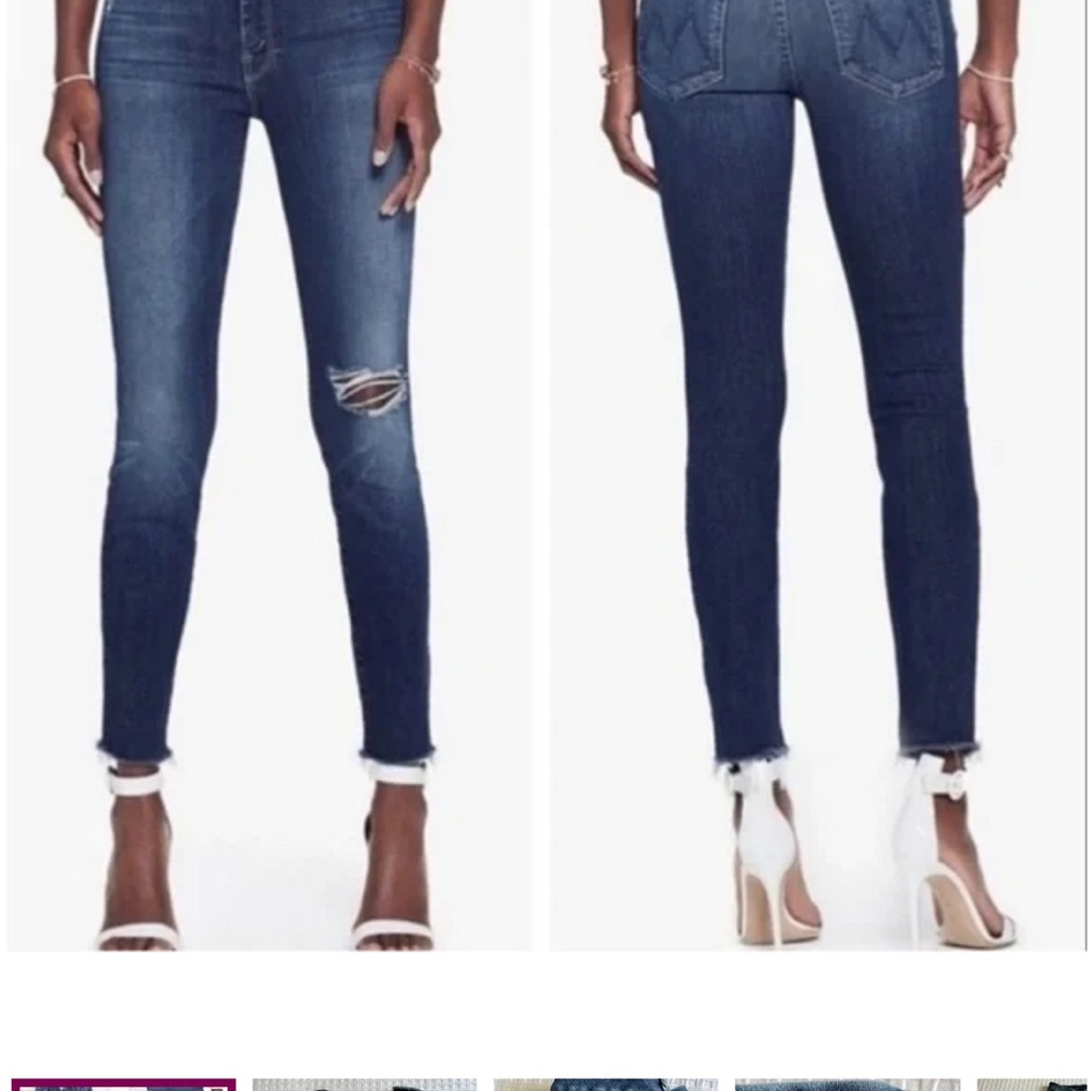 MOTHER High Waisted Looker Ankle Fray Blue Jeans